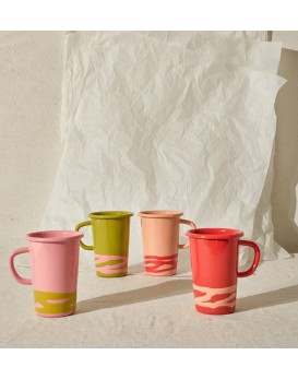 6 tasses à café mouchetées avec anse originale